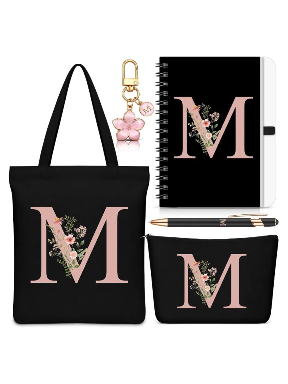 Monogrammed Cosmetic Bag Set with Shoulder Bag Notebook Pen